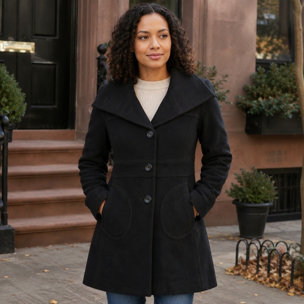 S by Searle Women's Black 100% Wool Coat Size 6 Made in USA